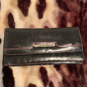 Black leather pink stitching Club Rochelier Wallet